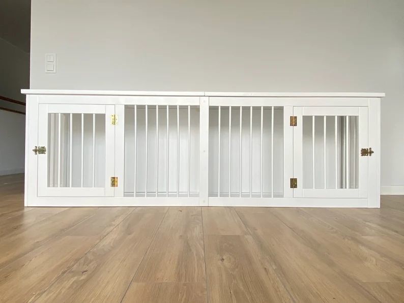 সিই কাঠ পোষা আসবাবপত্র ডাবল ডোর কাঠ কুকুর ক্রেট হস্তনির্মিত W140*D50*H50cm