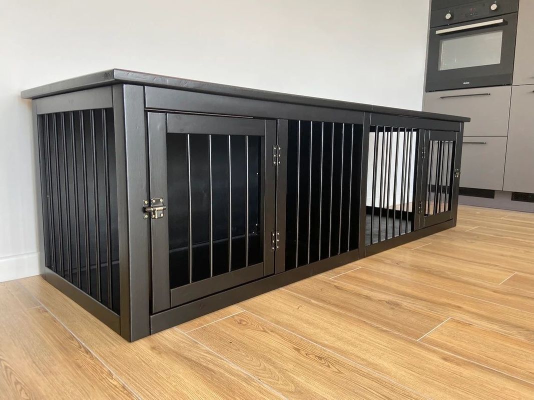 সিই কাঠ পোষা আসবাবপত্র ডাবল ডোর কাঠ কুকুর ক্রেট হস্তনির্মিত W140*D50*H50cm