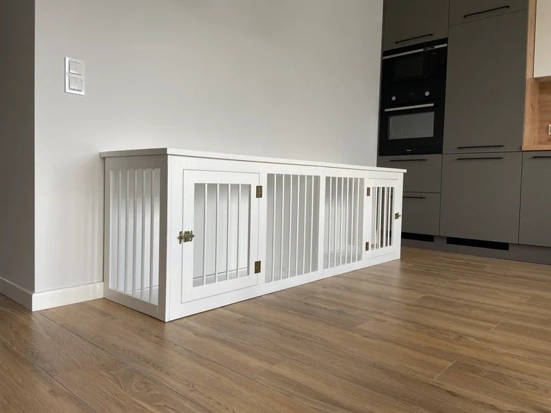 সিই কাঠ পোষা আসবাবপত্র ডাবল ডোর কাঠ কুকুর ক্রেট হস্তনির্মিত W140*D50*H50cm