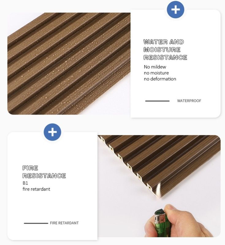 ইনডোর অভ্যন্তর প্রসাধন কাঠের রঙ শক্তি-কার্যকর আবহাওয়া প্রতিরোধী অ্যান্টি-স্ক্র্যাচ ডাব্লুপিসি ওয়াল প্যানেল 3 ডি প্রভাব