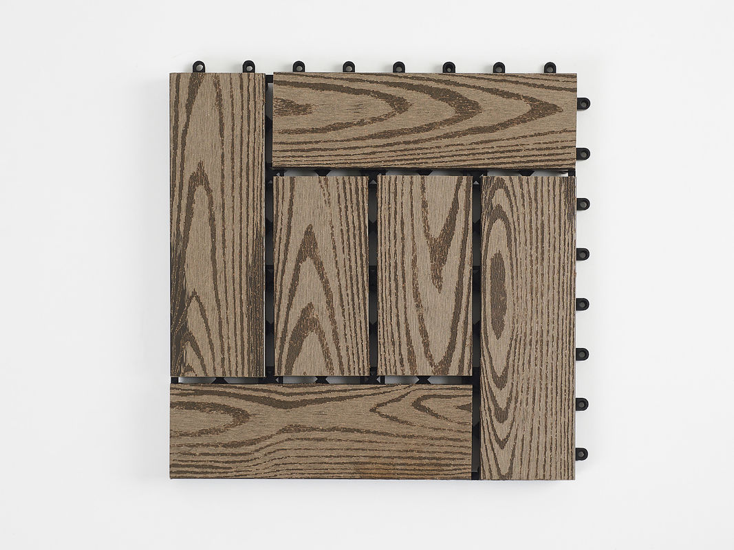 WPC কাঠ প্লাস্টিক কম্পোজিট ডেকিং মেঝে টাইলস ঐতিহ্যবাহী নকশা DIY আউটডোর Interlock Co-Extrusion Decking