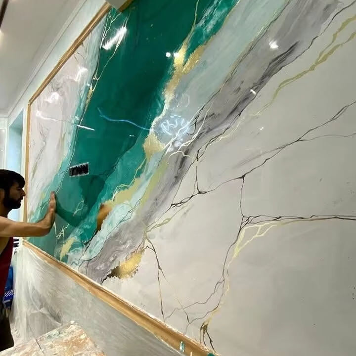 রোম্যান্টিক আলংকারিক পিভিসি মার্বেল শীট গোলাপী ফুল ইউভি মার্বেল ওয়াল প্যানেল বেডরুমের সজ্জা জন্য